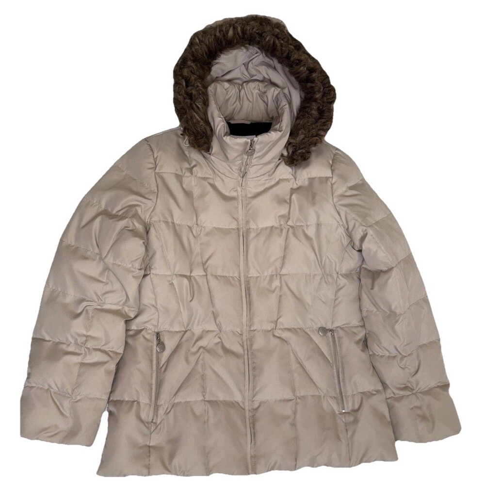 Ladies Calvin Klein Tan Down Filled W/Removable Hood Puffer Coat Size L